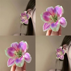 Elegant purple gradient lily flower hair clip for beach vacations and side hair styling