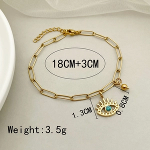Gold evil eye bracelet with turquoise bead and greek key chain for women fashion