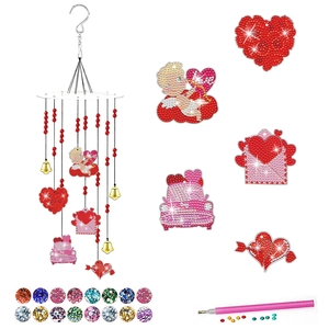 DIY Valentine's Day diamond painting wind chime kit with heart charms and crystals