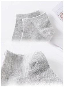 Detail view of non-marking ribbed cuff and reinforced 3D heel on grey cotton socks
