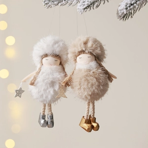 Cute plush angel doll ornaments in white and khaki for Christmas tree hanging decor