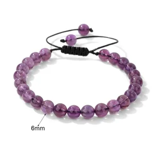 Handmade 6mm purple amethyst bead bracelet with adjustable black braided cord