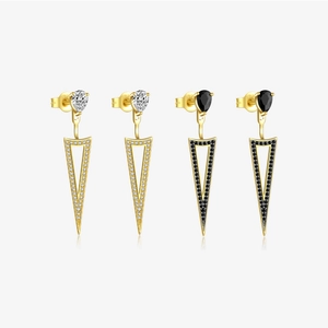 Geometric Triangular Drop Earrings 925 Sterling Silver Cubic Zirconia Long Dangle Hollow Elegant Fashion Jewelry For Women