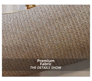 Macro view of glittering gold sequins and metallic clasp on luxurious evening clutch bag