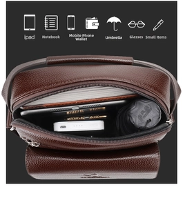Top view of spacious brown leather messenger bag showing large capacity and internal storage