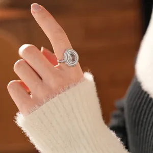 Bague Goutte D'eau Vintage Forme Poire Résine Cuivre Zircon Anneau Torsadé Bijoux Pour Femmes Élégant Rétro