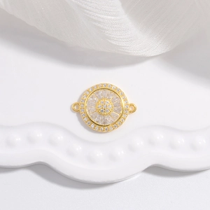 S925 sterling silver gold flower connector with white zircons for DIY jewelry making