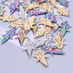 Polished stainless steel sun and moon pendants in gold, silver and rainbow plating