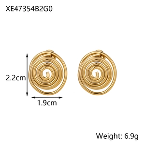 Detail view of 14K gold plated spiral oval earrings with weight and size annotations