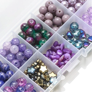 10-grid box of gradient glass beads set for DIY jewelry making and necklace crafts