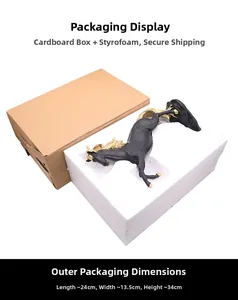 Macro view of horse sculpture packaging with foam padding and box dimensions 24x13.5x34cm