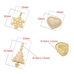 Elegant gold pearl Christmas tree heart and snowflake pendant size guide for jewelry
