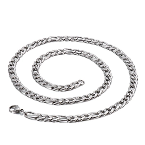 Polished silver Figaro chain necklace in stainless steel with secure lobster clasp