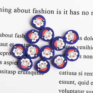 Flat round Santa Claus polymer clay beads for DIY Christmas jewelry making