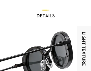 Close-up of durable metal hinges and transparent nose pads on retro oval sunglasses