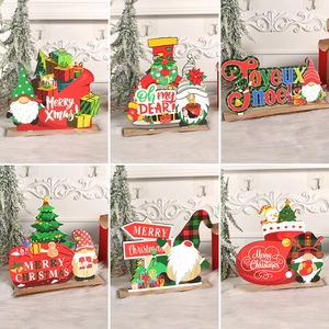 Christmas Wooden Desktop Ornament Gnome Reindeer Tree Patterns For Home Office Table Decoration Xmas Festive