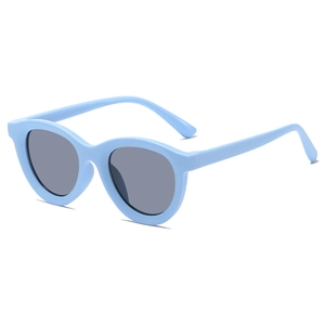 Stylish light blue kids sunglasses with gray lenses for sun protection and fashion