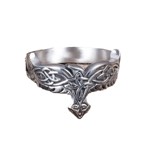 Vintage Viking eagle ring in stainless steel with intricate Celtic pattern on white background