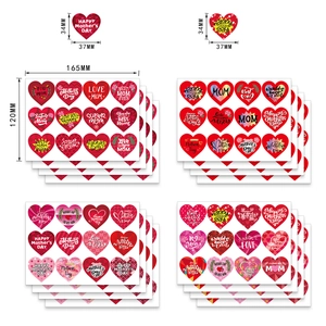 Mother's Day heart scratch stickers set with colorful floral patterns and size details
