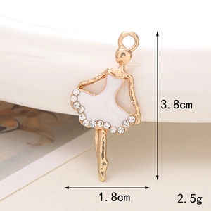 Detail view of ballet girl pendant with white enamel and crystals measuring 3.8cm height