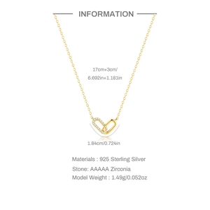 Detail of 925 sterling silver necklace showing exact chain length and zirconia dimensions
