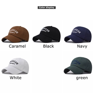 Color display of American University cotton embroidered baseball caps in five retro shades