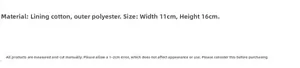 Detail specifications for fabric book cover showing cotton polyester blend and 11x16cm size