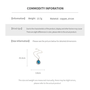 Detailed size specifications for oval zircon flower necklace with copper material data