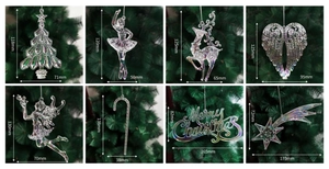 Detail view of iridescent acrylic Christmas ornaments set with varied sizes and shapes