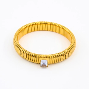 18K gold plated titanium steel Tubogas stretch bracelet with square cubic zirconia stone