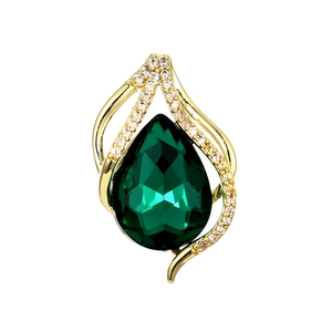 Elegant gold drop pendant with a large emerald green gemstone and sparkling crystals