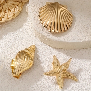 Gold Alloy Hair Clips Ocean Starfish Shell Conch Theme Hairpins Beach Vacation Headwear For Women Girls Accessories
