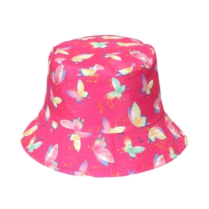 Chapeau bob rose avec motifs de papillons colorés et notes de musique pour l'été décontracté