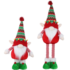 Christmas gnome plush ornaments with telescopic legs in festive red and green colors