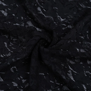 Macro shot of intricate black floral lace fabric showing semi-transparent mesh details