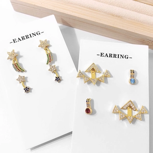 Star tassel gold earrings set with colorful zircon and geometric shooting star charms