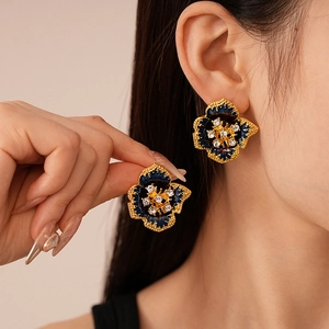 Boucles D'oreilles Boutons Fleurs Vintage Alliage Émail Strass Avec Tige En Argent Sterling 925 Style Palais Français Pour Femmes