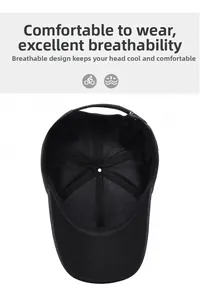 Detail of black baseball cap with breathable mesh fabric and ventilation holes for comfort