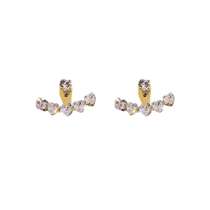 Elegant gold crescent moon heart earrings with brilliant clear zircon stones for women