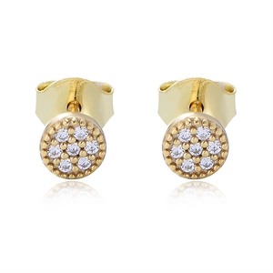 Eleganti orecchini a perno tondi in argento s925 placcato oro con zirconi brillanti a pavé