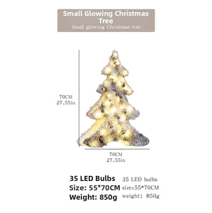 Detailed dimensions of 70cm illuminated white Christmas tree with LED lights and snow flocking
