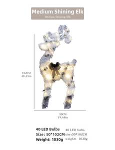 Detail showing the 102cm tall light-up Christmas reindeer with dimensions and LED count