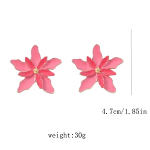 Pink double-layer flower stud earrings with enamel gradient petals and yellow pistils