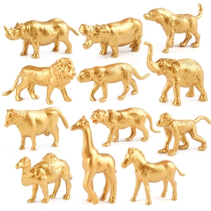 Set di 12 figurine di animali da safari dorati inclusi modelli di leone ed elefante