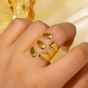 Bague asymétrique en acier inoxydable plaqué or 18K, design ajustable pour femme