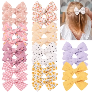 Fabric Bow Hair Clips Floral Pattern Gingham Bowknot Alligator Clips For Toddler Girls Kids Hair Accessories Sweet