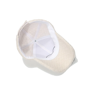 Detail view of the inner lamb wool baseball cap with reinforced seams and adjustable strap
