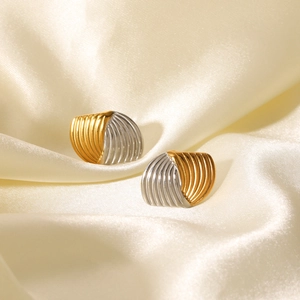 Orecchini A Lobo Acciaio Inossidabile Oro Argento Bicolore Strutturato Geometrico Conchiglia Gioielli Per Donne
