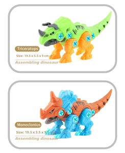 Dimensioni dettagliate dei giocattoli dinosauro Triceratops e Monoclonius da assemblare