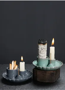 Detail of ceramic incense holder with scalloped edges for sage and candles